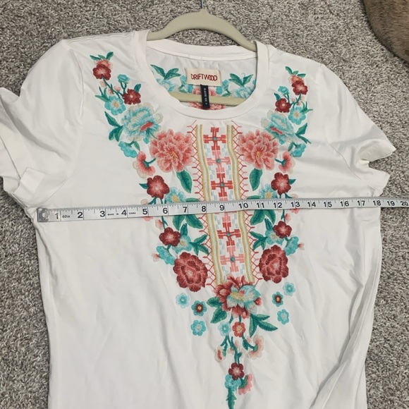 Driftwood Boho Floral Embroidered Classic Tee Short Sleeve Shirt - Picture 6 of 9